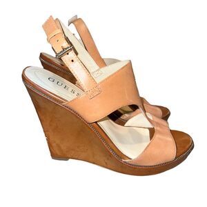 Guess tan leather wedge sandals size 8M